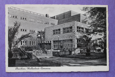 Ansichtskarte AK Beuthen Bytom 1930-1945 Hallenbad Schwimmbad Terrasse Restaurant Moderne Architektur Schlesien Ortsansicht Polen Polska